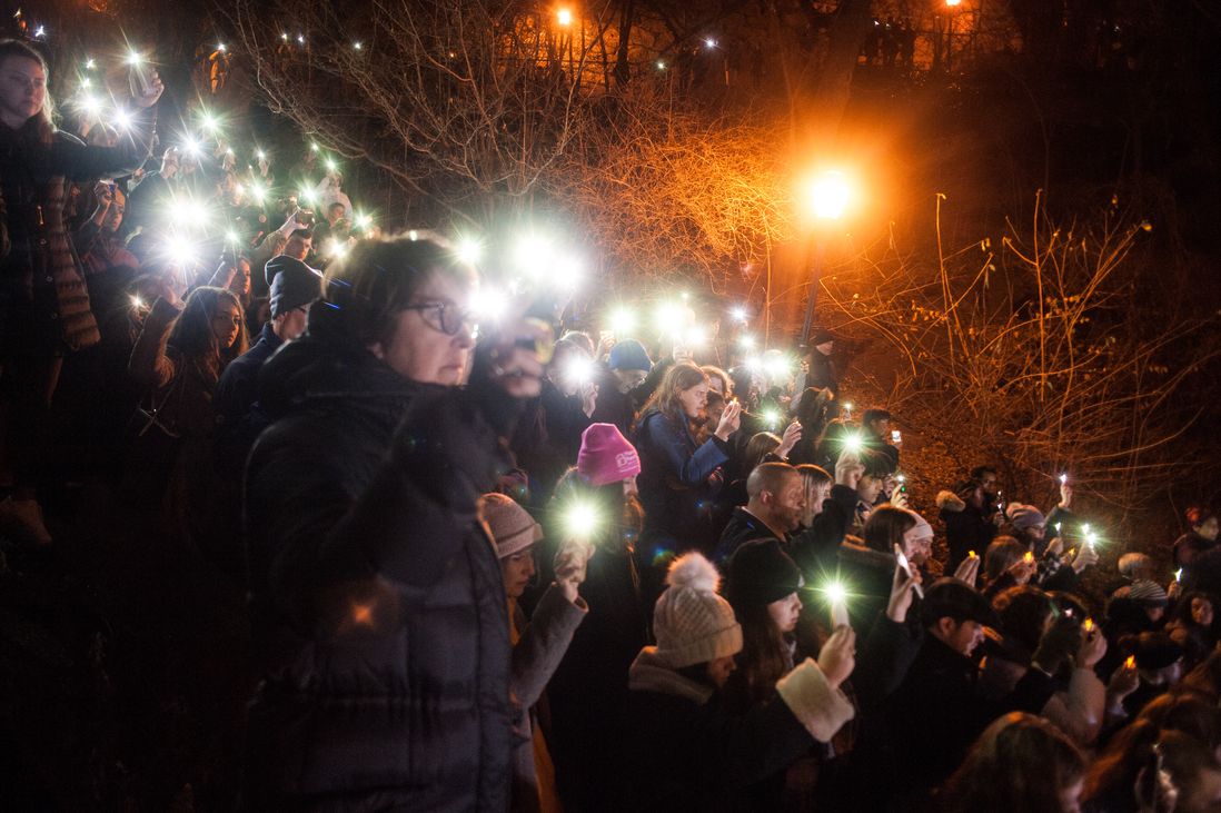 Hundreds of people gather in Morningside Park for a vigil in memory of Tessa Majors, the Barnard student killed in the park on December 11, 2019.